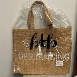 BTB Los Angeles Tan Tote with Pearl Accents